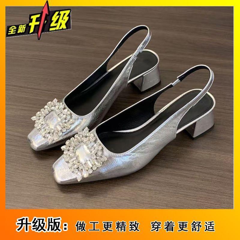 

Temperament thick heel one-word buckle strap empty single shoes women s spring and summer 2025 new French beautiful bag head sandals women 35