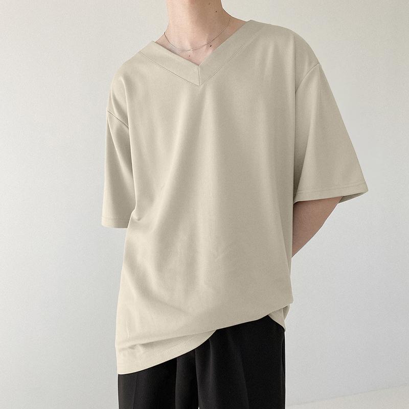 

INCERUN Overisze Чоловічі літні футболки з короткими рукавами, однотонні топи з V-подібним коміром XL хакі