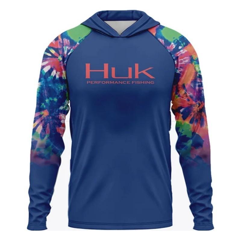 HUK Fishing Long-sleeved UPF50 Hooded Sun-protection Anti-ultraviolet T-shirt Breathable Men's Clothes Top
