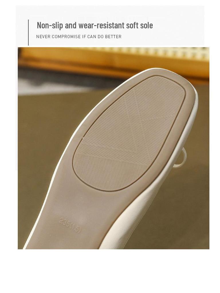Women's Soft Leather Bowknot Ballet Flats – Comfortable, Lightweight, Four Seasons, with Small Square Toe and Soft Sole.