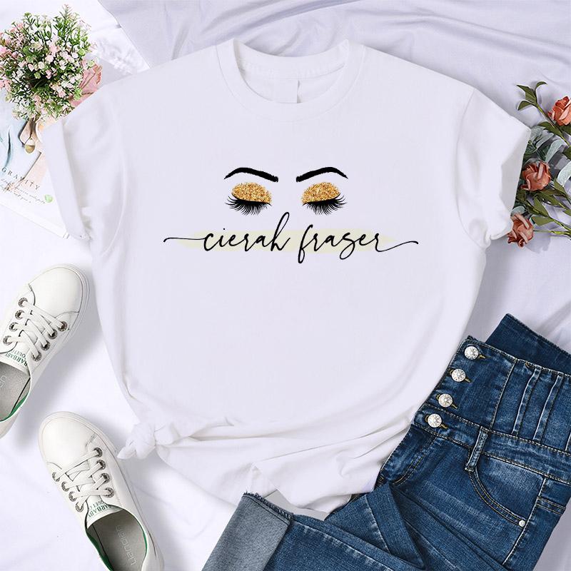 

Eye Lashes Print Women T-Shirt Funny Matching Clothes Summer Clothes Casual Watercolor Tshirt White Basic 2025 New Arrival XXXL білий