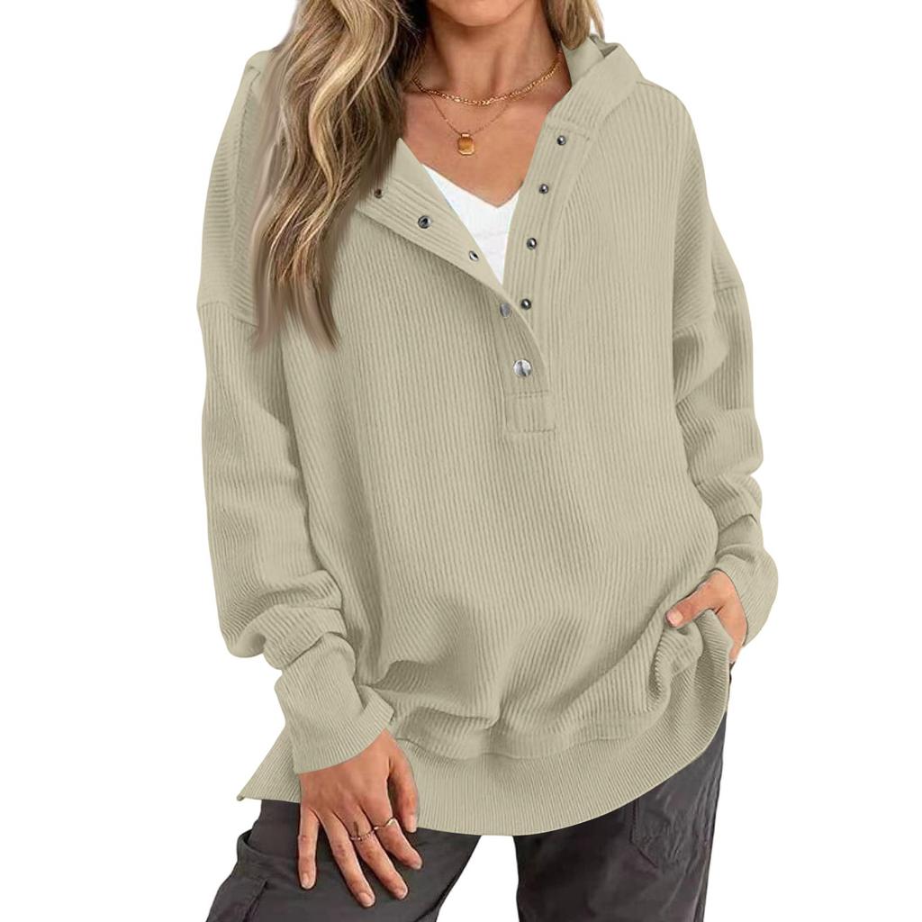 Women's Color Corduroy Hooded Long Sleeve Casual Top