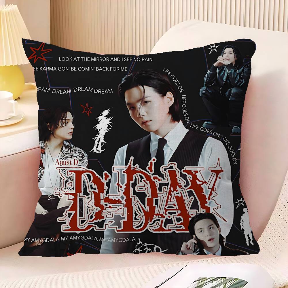 S-Suga Kpop Style A-Agust D Creative Personalized Pillow Cover Kids Bedroom Wild Party Decor Pillowcase Kid Birthday Shower Gift