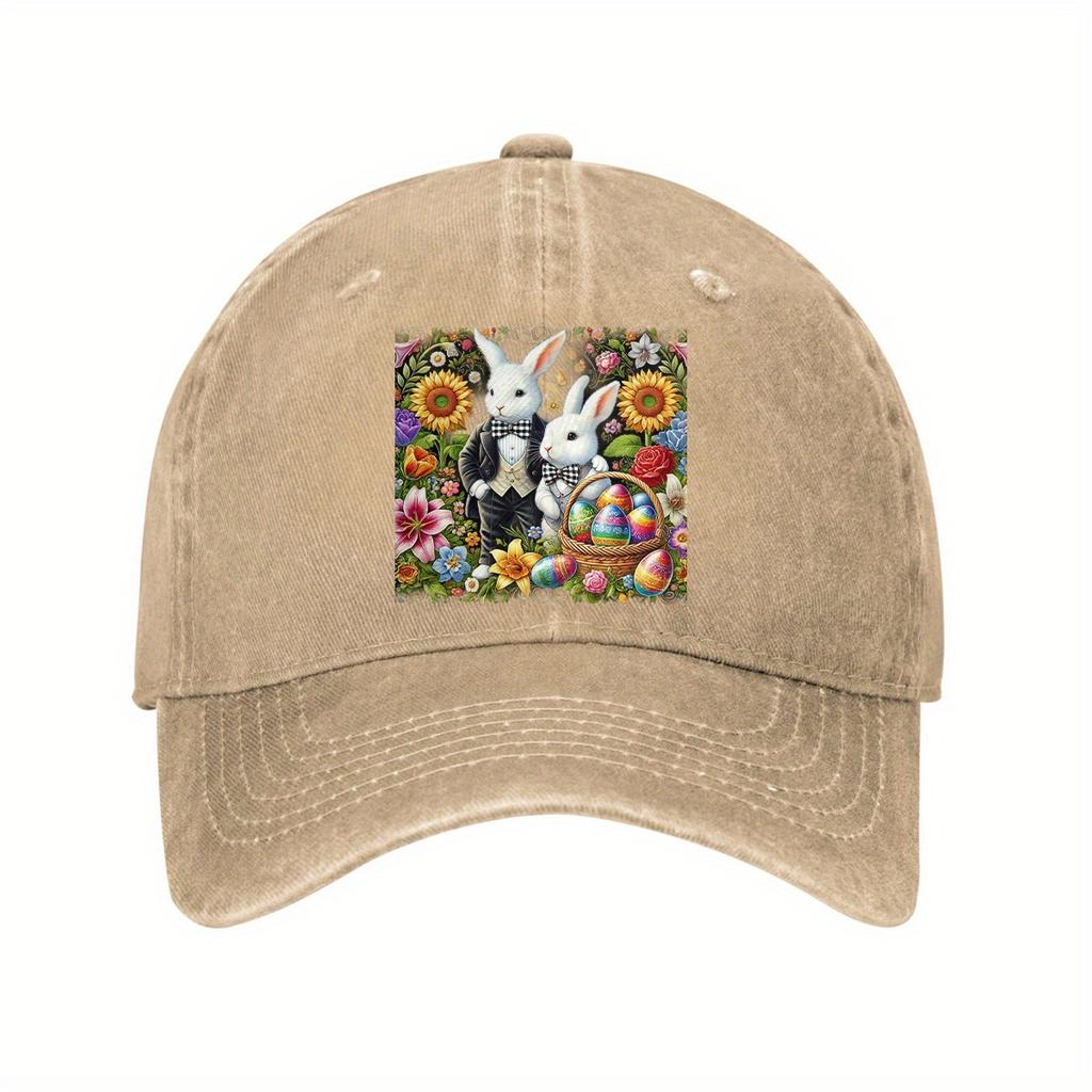 Easter Bunny Eggs Floral Print Baseball Cap Casual Cotton Adjustable Baseball Hat Unisex Holiday Gift