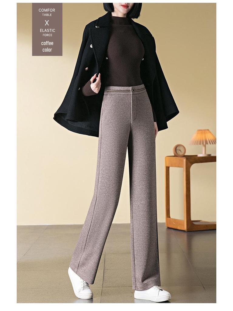 Women's High-Waisted Angola Red Wool Slim-Fit Warm Pants - Autumn/Winter