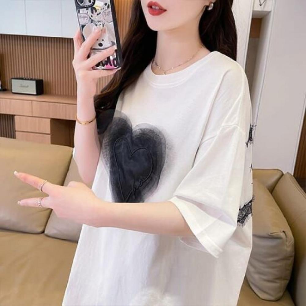 Navava Women Lovely HearT PrinTing Loose FiT T shirT nT2437