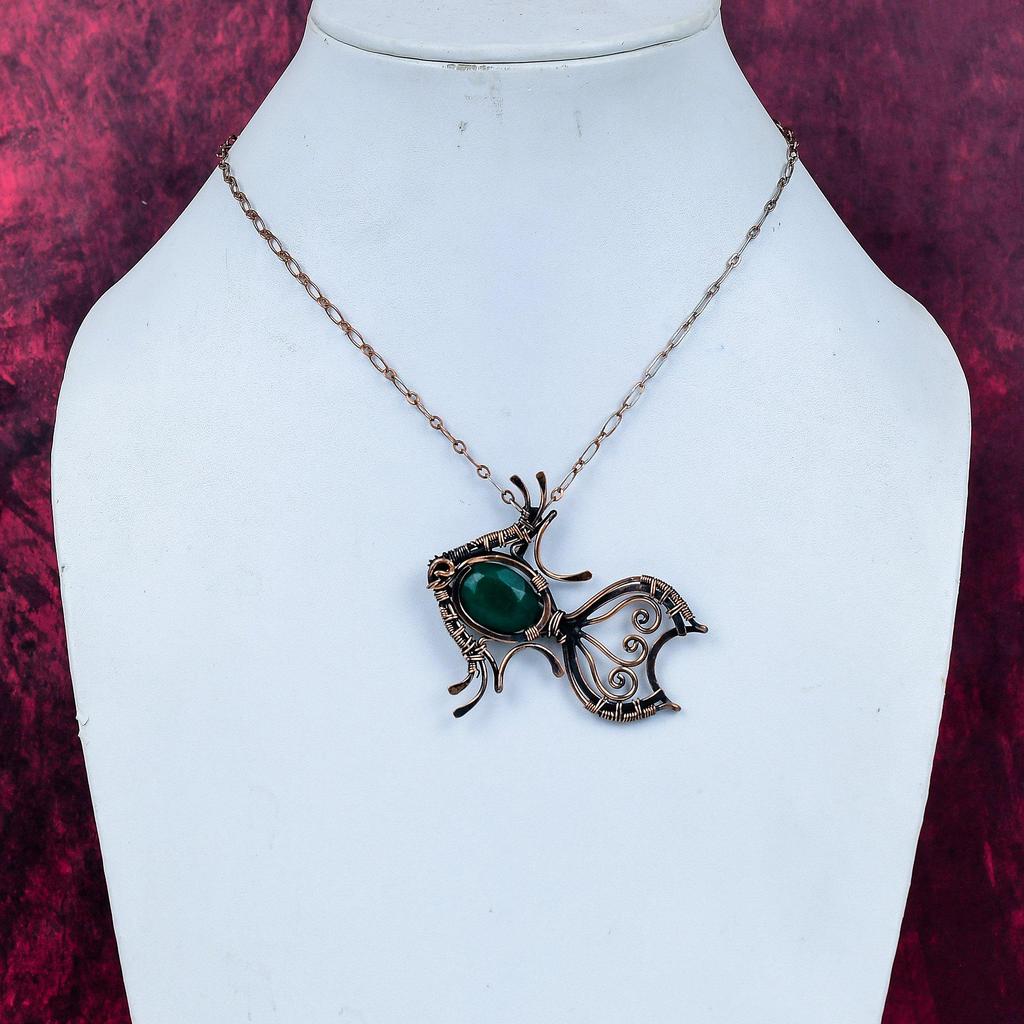 Faceted Zambian Emerald Pendant Copper Wire Wrap Gemstone Handmade Fish Jewelry