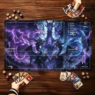 Mystic Elemental Dragon Large Gaming Desk Mat Non-Slip Rubber Stitched Edges Playmat for Card Game PC Laptop Daily Gaming