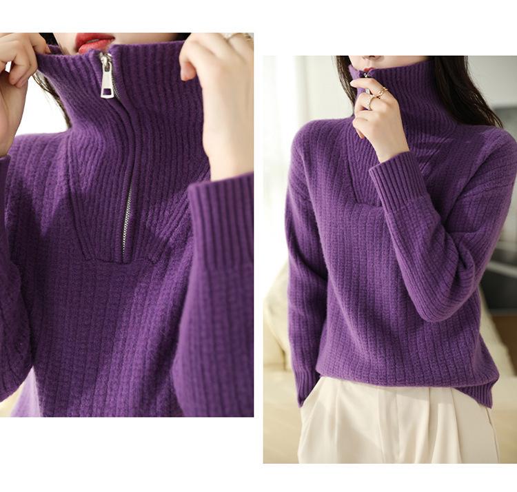 Women's Elegant Wool Sweater: Autumn/Winter, Turn-down Collar, Soft & Fluffy, 100% Pure Wool Knitwear for Outdoor Wear