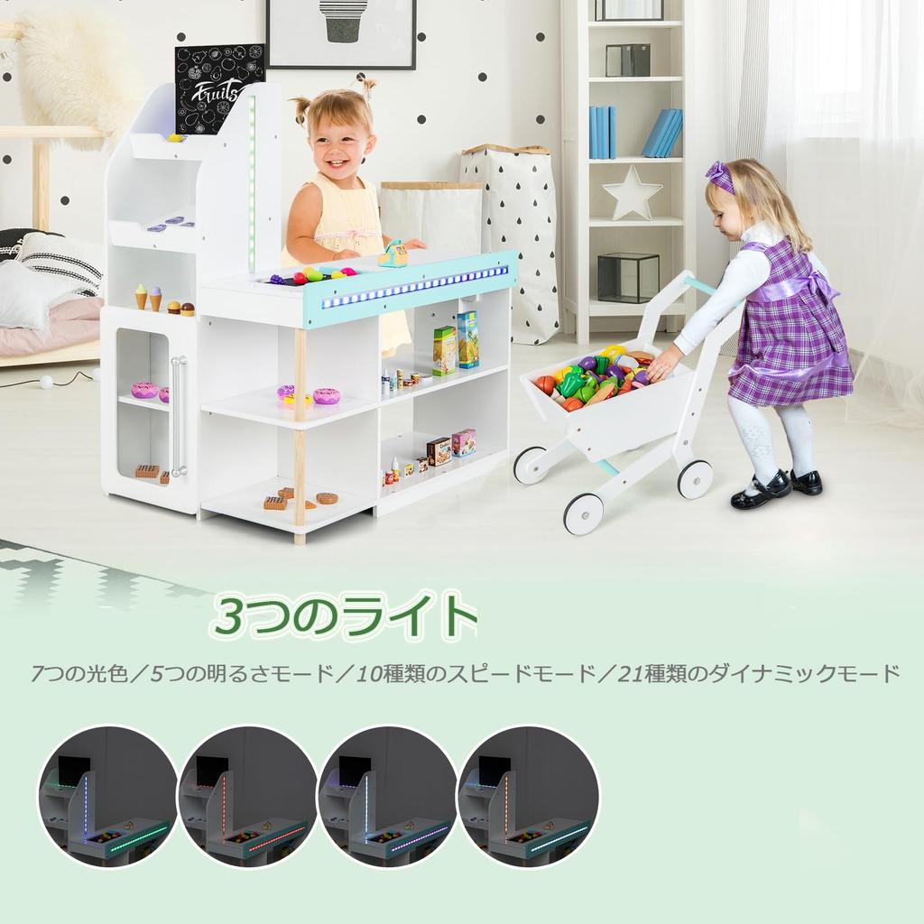 COSTWAY Play Store Pretend Play Educational Toys Pretend Shopping Play Set Cash Register Counter Vending Machine Supermarket Children Boys Girls