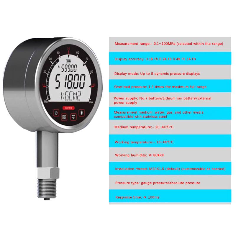Digital Pressure Gauge Shock Resistant High-Precision Water Pressure Hydraulic Pressure Vacuum Absolute Pressure Gauge
