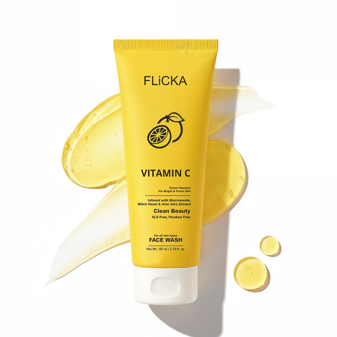 FLiCKA Vitamin C Face Wash | Infused With Niacinamide, Witch Hazel & Aloe Vera | Brightening & Hydrating | Non-Drying Formula | Skin Loving Ingredi