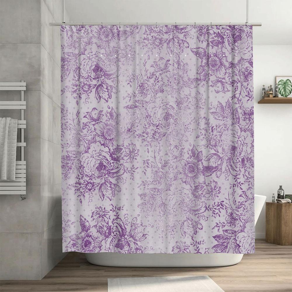 Vintage Floral Shower Curtain Purple White Damask Bathroom Decor Fabric Printed Waterproof Home Textiles for Bathtub Wall Hangin