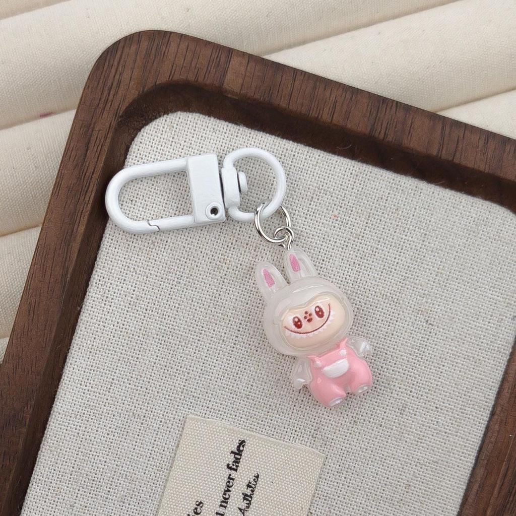 White Buckle I37 Overalls Keychain: Cute Doll Pendant & Elf Bag Charm Gift