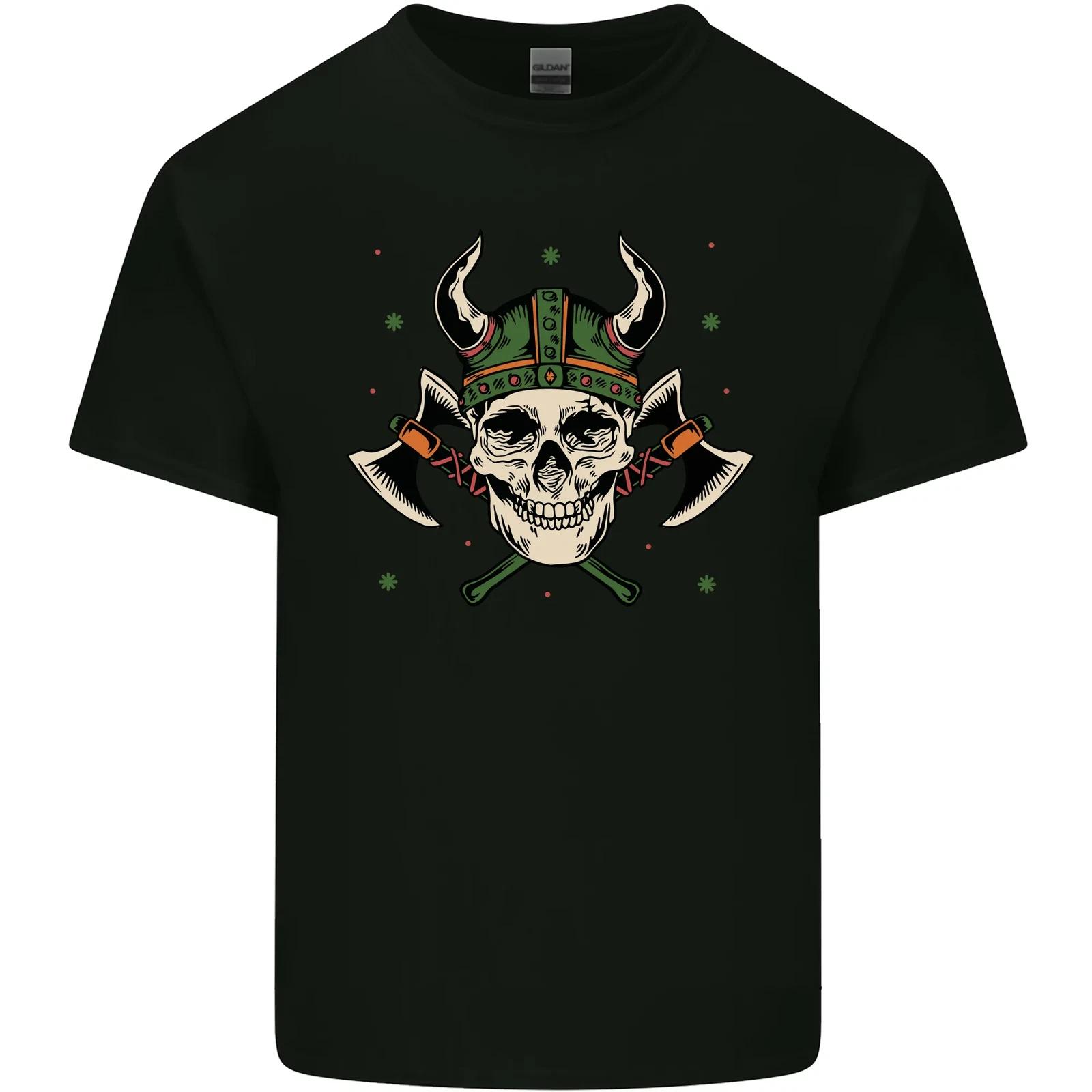 Viking Skull With Axes and Helmet Kids T-Shirt Childrens S
