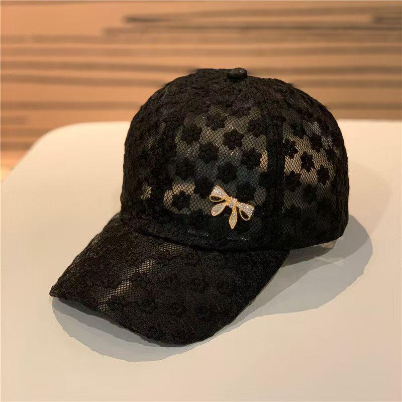 

Rhinestone Bow Lace Duckbill Sun Hat – Women s Breathable Summer Cap with Sun Protection чорний