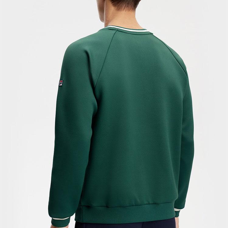 Fila Letter Sport Knitted Color Block Loose Sweatshirt Men Sweatshirt Dark-Green A11M413205F-GN