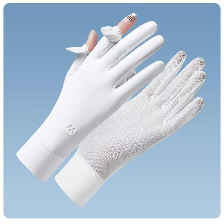 Damen Sommer-Handschuhe mit UV-Schutz, aus Eis-Seide, fingerlos, mit Klapp-Oberteil: Atmungsaktiv, Schweißabsorbierend, für Autofahren & Outdoor-Radfahren.