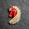 Diamond-Inlaid Red Enamel Horse Brooch: Light Luxury Zodiac Pin, Versatile and Cute.
