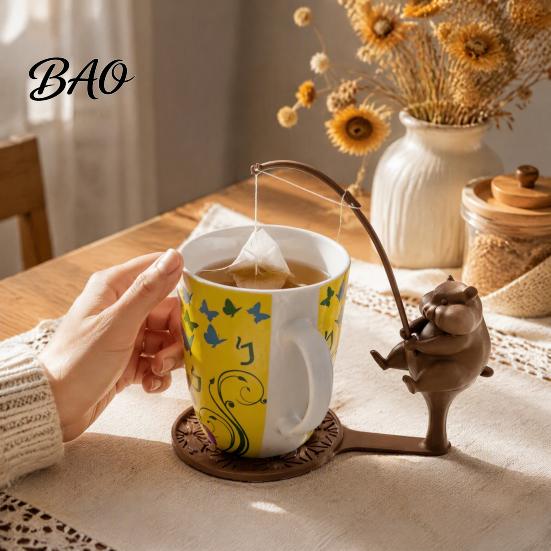 Hamster Coaster Fishing Animal Tea Bag Holder, 3D Printed Heat-Resistant Coaster, Accessory for Turtle Cup and Coffee Mug, Gift Lovers & Enthusiasts