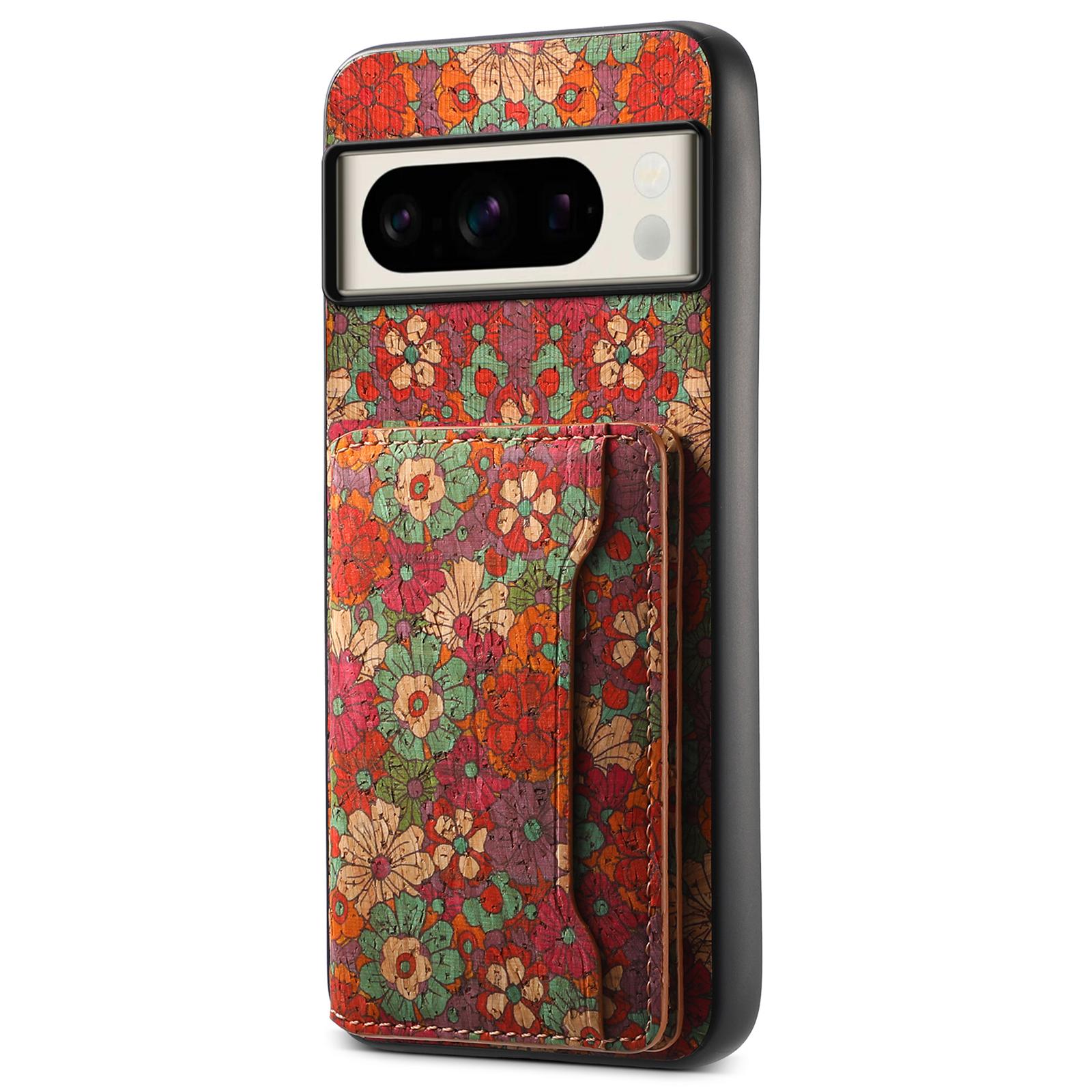 

Чехол для Google Pixel 8 Pro с цветочным узором, слотом для карт, подставкой, из PU+TPU+PC A
