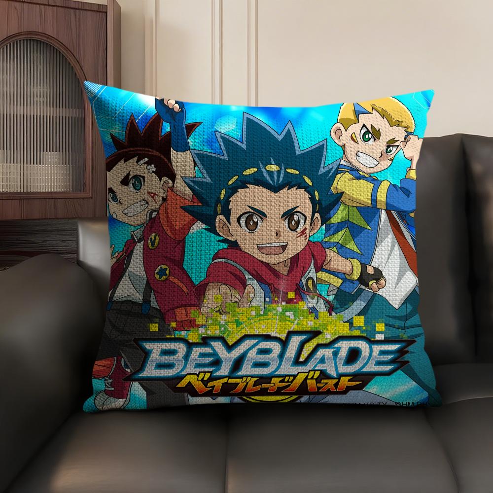 B-Beyblade Anime Cushion Cover Natural Linen Organic Fabric Double-Sided Printing Sofa Home Decor Gift Pillow Case