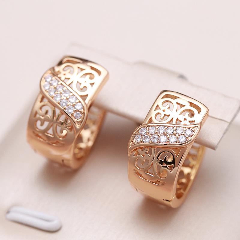Luxury Natural Zircon Stud Earrings Beautiful Hollow Flowers Wedding Earrings For Women Rose Gold Ethnic Bride Jewelry