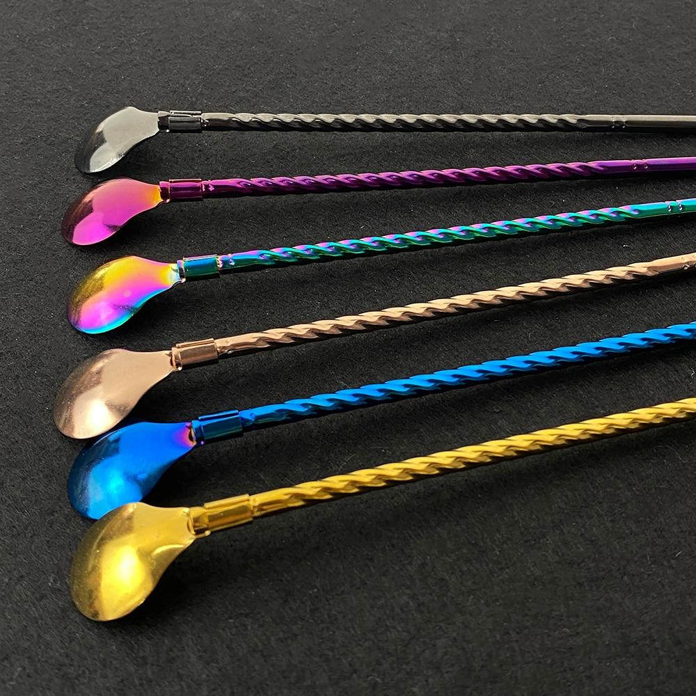 6Pcs Reusable Long Handle Straw Spoon Gold 18/10 Stainless Steel Straw Tea Scoop Straight Bar Coffee Stirring Drinking Spoon