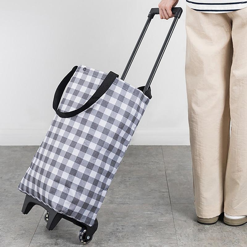 Foldable Oxford Cloth Telescopic Trolley Shopping Bag Household Trolley Shopping Cart with Wheels