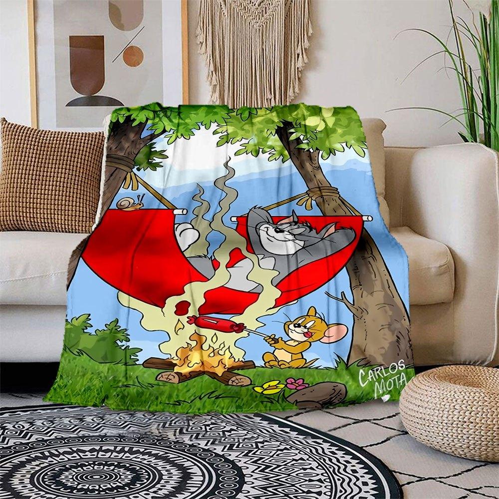 

Tom and Jerry Camping Adventure Poster PrintBlanket Flannel Throw Blanket for Sofa, Bed, Travel, Camping, Office 100x150cm
