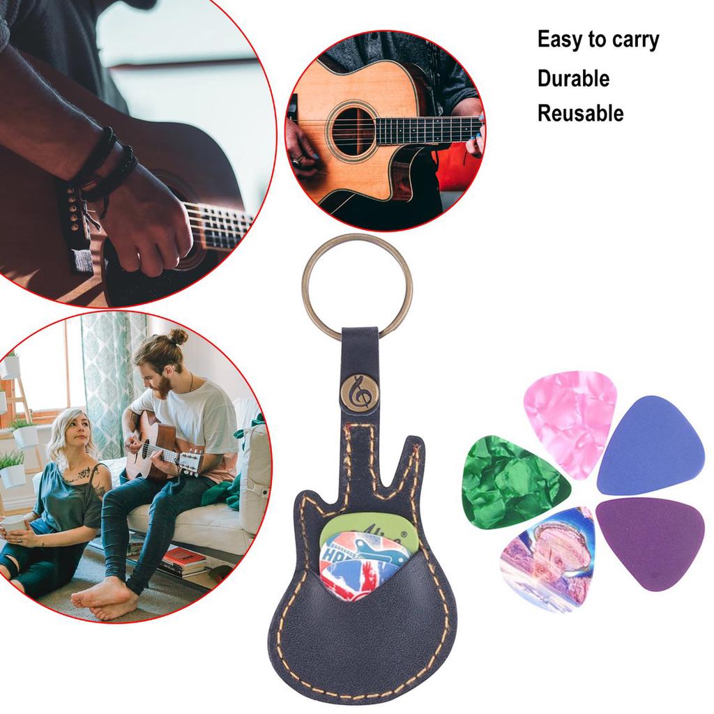 CloverUS Key Ring Leather Paddles Package Case Holder For Guitar Picks With 5 Paddles