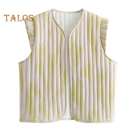 

Осенне-зимний женский жилет с принтом, однобортный, с V-образным вырезом, без рукавов, с подкладкой, толстый теплый жилет, повседневная одежда, пальто для поездок на работу L зелёный