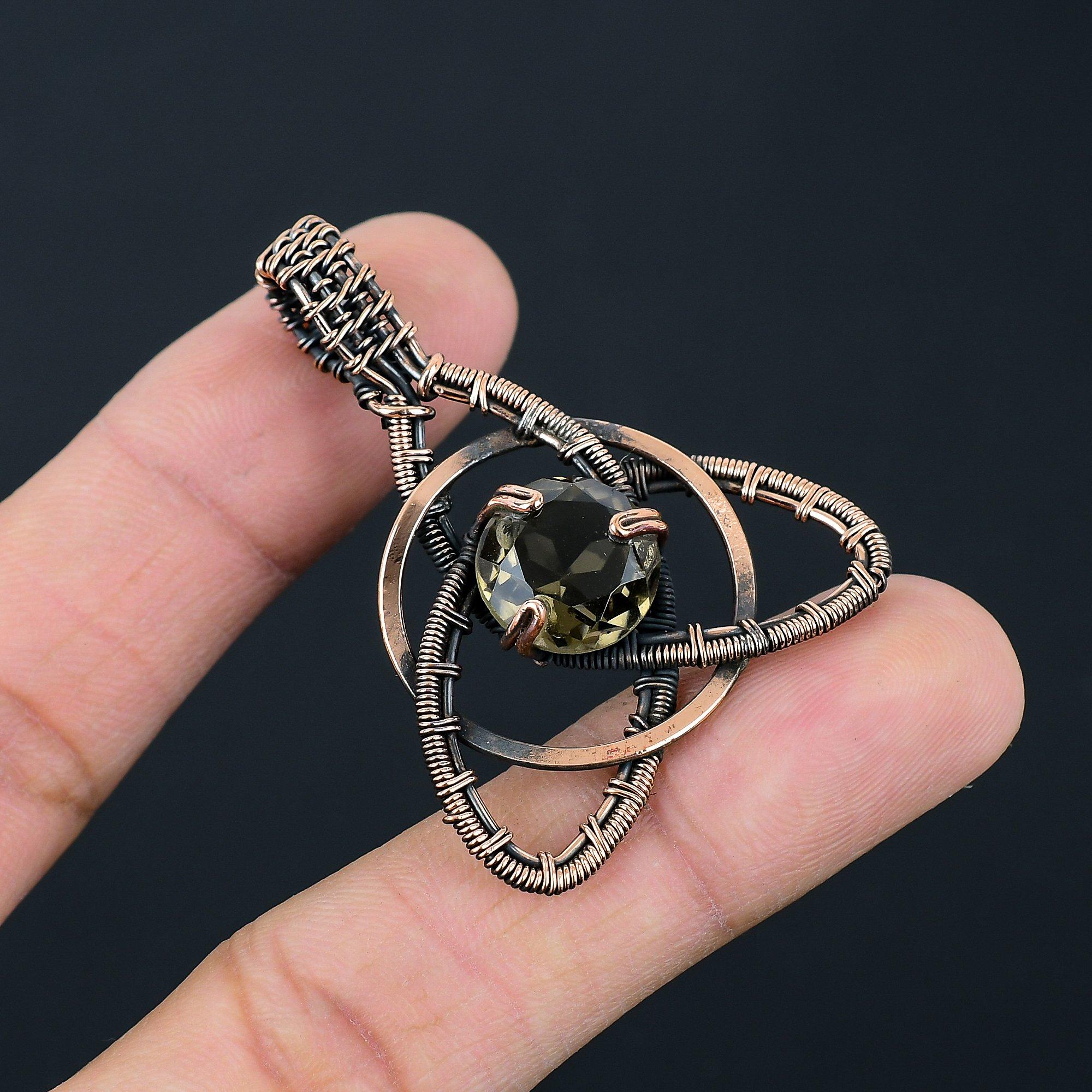 

Дымчатый топаз драгоценный камень ручной работы из чистой медной проволоки подвеска для ювелирных изделий для женщин 1.97 Inches коричневый