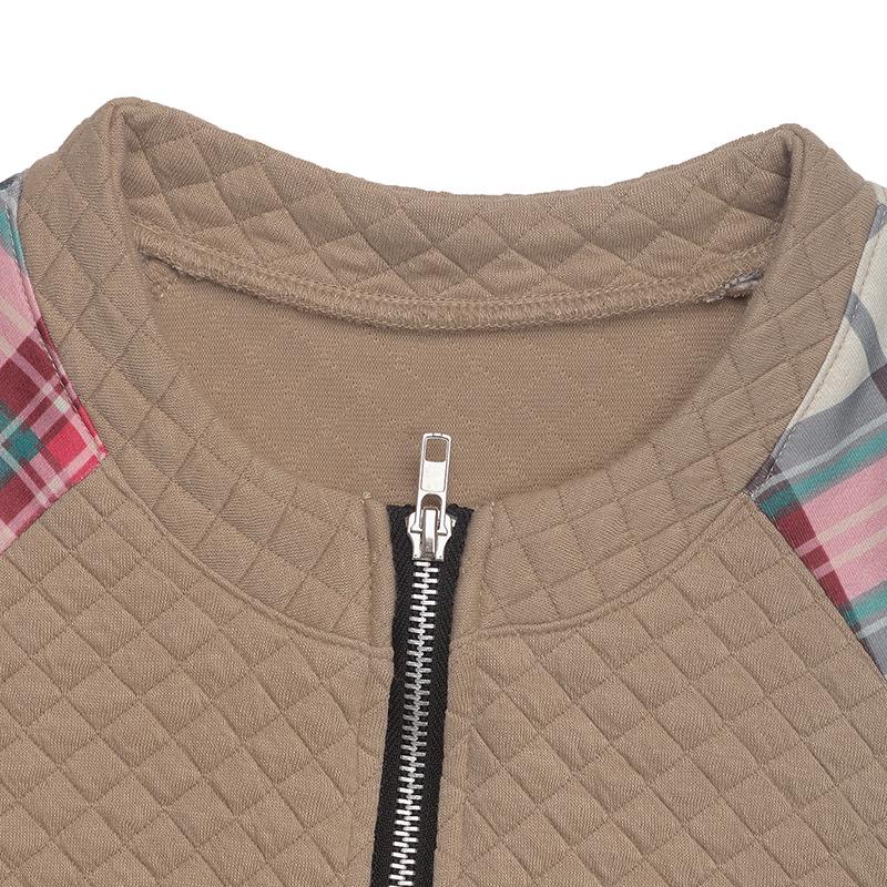 2025 Retro Plaid Patchwork Zipper Hoodie Cardigan