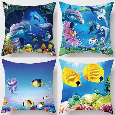 Dolphins and Colorful Fish PillowcaseSuitable for Sofa Car Bedroom Decorative Cushion Cover Pillow Cover