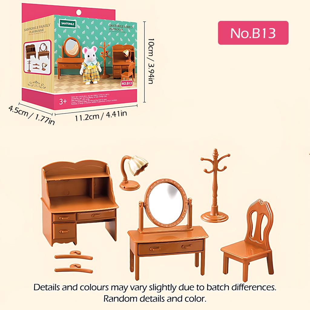Non-Toxic 1:12 Forest Family Dollhouse Furniture Montessori Miniature Doll House Kitchen Bedroom Bathroom Accessories For Children Gifts