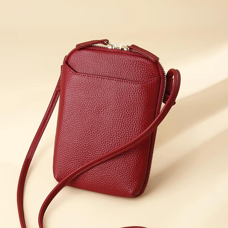 

Brand Mini Shoulder Bags for Women s Genuine Leather Zipper Crossbody Handbag Fashion Phone Purse Ladies Small Bag with Keyring бордовий