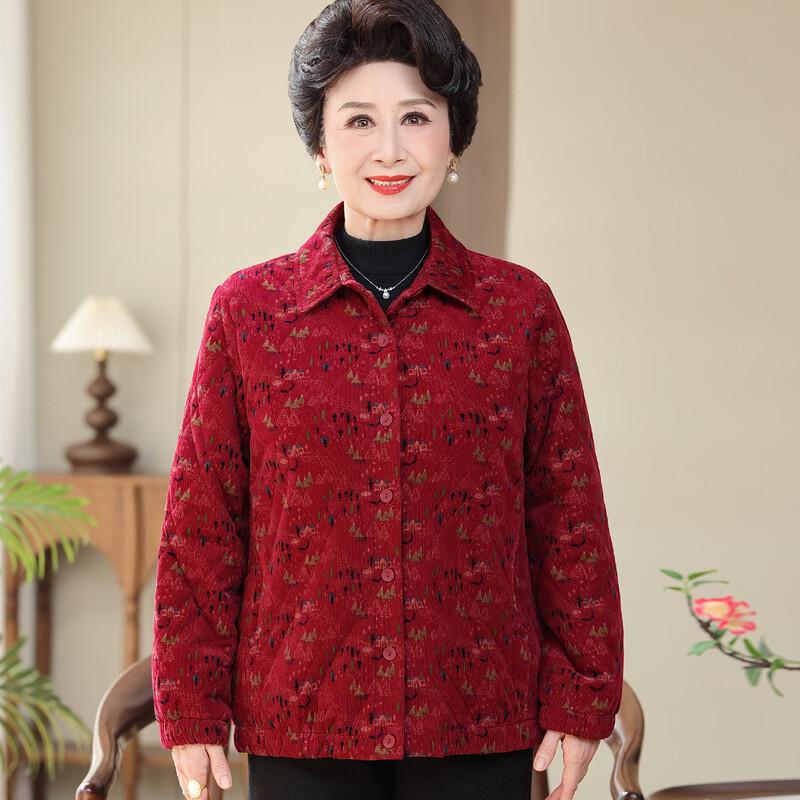 Kabofei Elderly Women's Corduroy Padded Jacket
