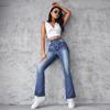 Spring and Autumn Women's Jeans Embroidery High Waisted Washed Fashion Flared Pants Trousers Jeans