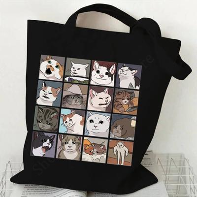 Mode Umhängetasche Street Fashion Katze Grafik Einkaufstaschen Harajuku Lässig Tier Kätzchen Liebhaber Geschenk Canvas Damen Handtaschen