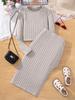 Girls' 8-14 Years Rib-Knit Long-Sleeve Top & Slit Skirt Set for Autumn/Winter