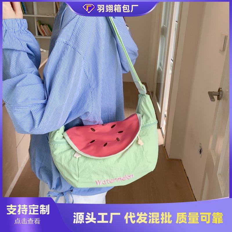 Summer dopamine contrasting color shoulder bag women's new cute fruit large capacity messenger bag dumpling bag