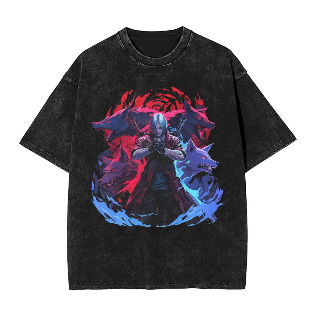 Devil May Cry Dante Manga Washed TShirt DMC Graphic Print TShirts for Men Women Clothing Cotton Oversized Short Sleeve Tees