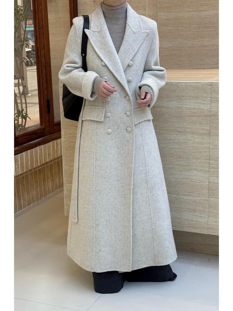 2025 Winter Hepburn Stil Wollmantel: Doppelseitig, zweireihig, hochwertige Damenoberbekleidung