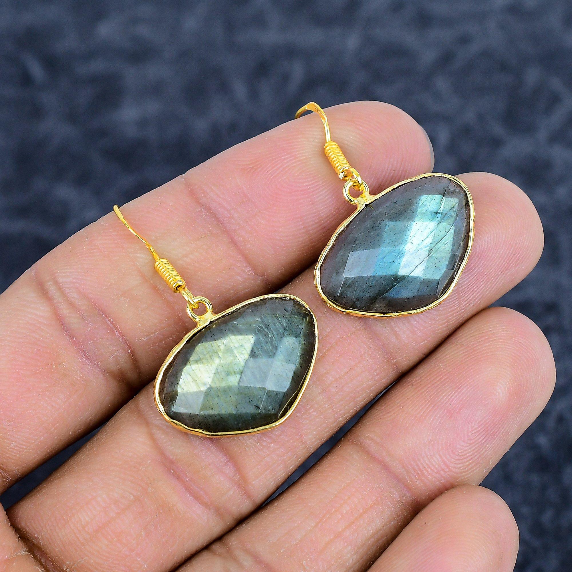 

Labradorite Gemstone Handmade 925Sterling Silver Jewelry Earring 1.38 M-3133