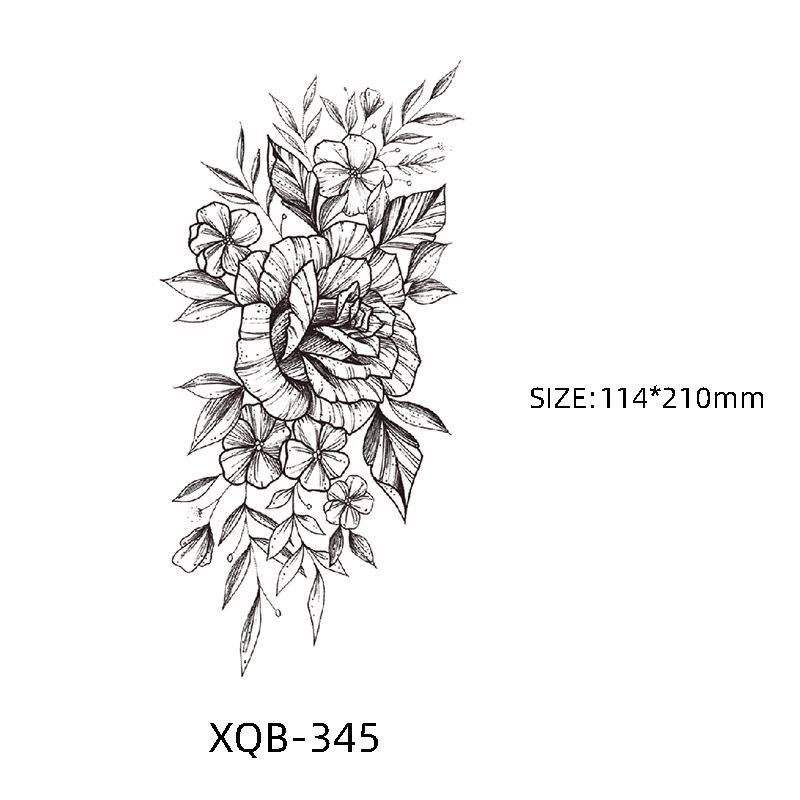 Waterproof Black & White Sketch Flower Half Sleeve Tattoo Stickers