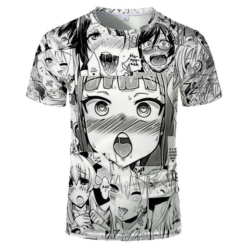 Harajuku Anime Ahegao Série 3D Potisk Pánské a Dámské Tričko Letní Streetwear O-Výstřih Krátký Rukáv Top Volné Oblečení pro Páry