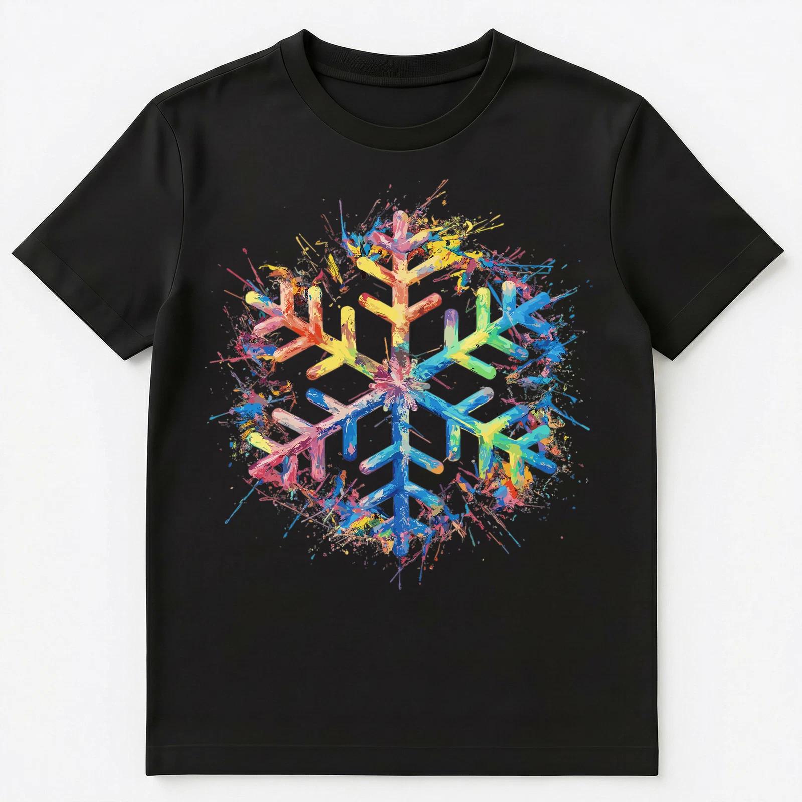 

Colorful Paint Splash Snowflake Art Graphic Unisex T-Shirt 3XL