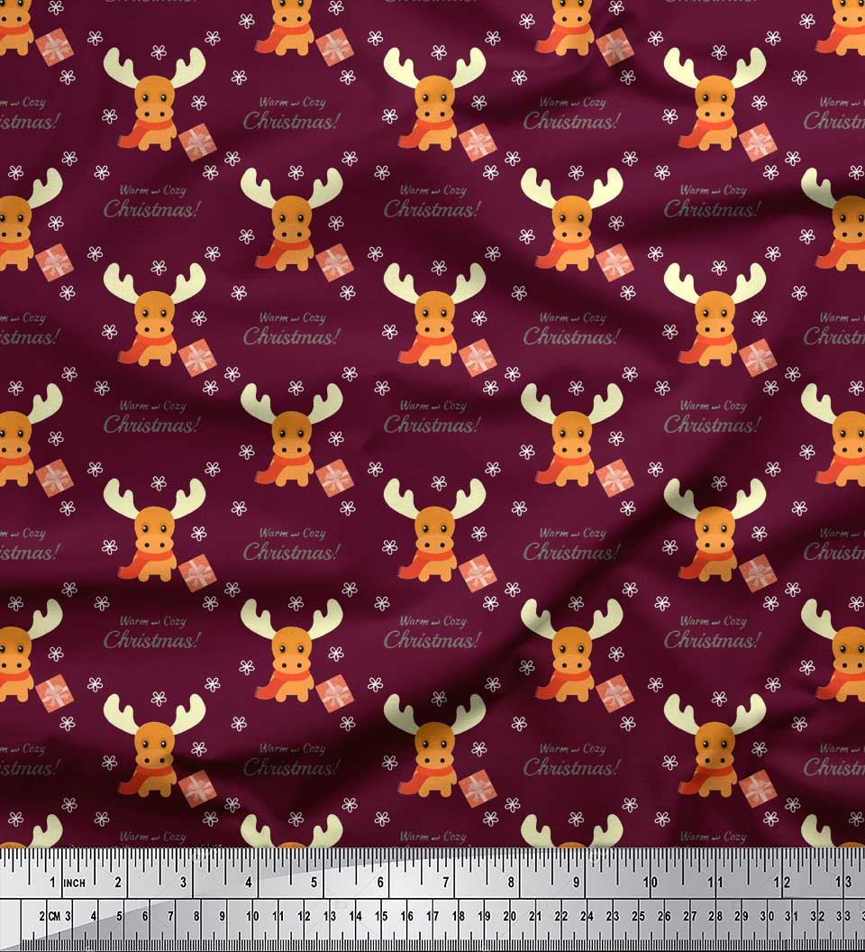 

Тканина Soimoi Black, японський креп-сатин, тварина, подарункова коробка та теплий і затишний різдвяний текст, тканина на метр 42 дюйма 42 Inch Wide - Poly Crepe фіолетовий