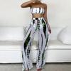 Fashion Women's Tube Top Mesh Pants Printed High Waist Split Sexy Swimsuit Bikini